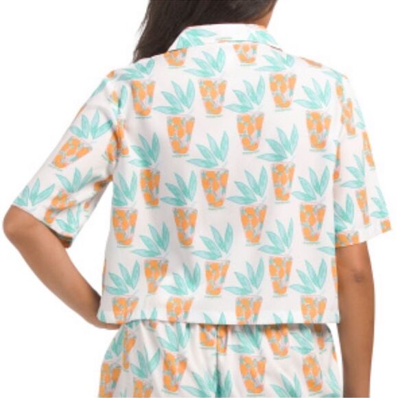 Bouffants & Broken Hearts L White Teal Orange Lemonade Print PJ Short Set - Picture 4 of 16